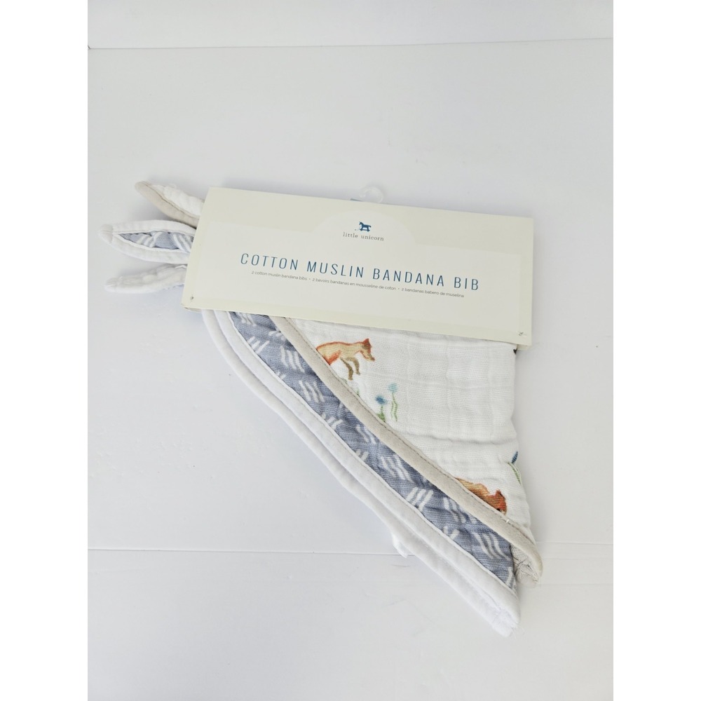 Little Unicorn Cotton Muslin Bandana Bib Fox woodland Pattern NEW 2 pack